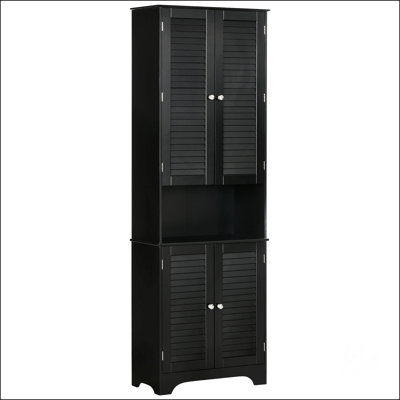 HOMCOM Tall Narrow Bathroom Storage Cabinet With Adjustable Shelves And Doors, Freestanding Linen Cabinet For Small Spaces, Black