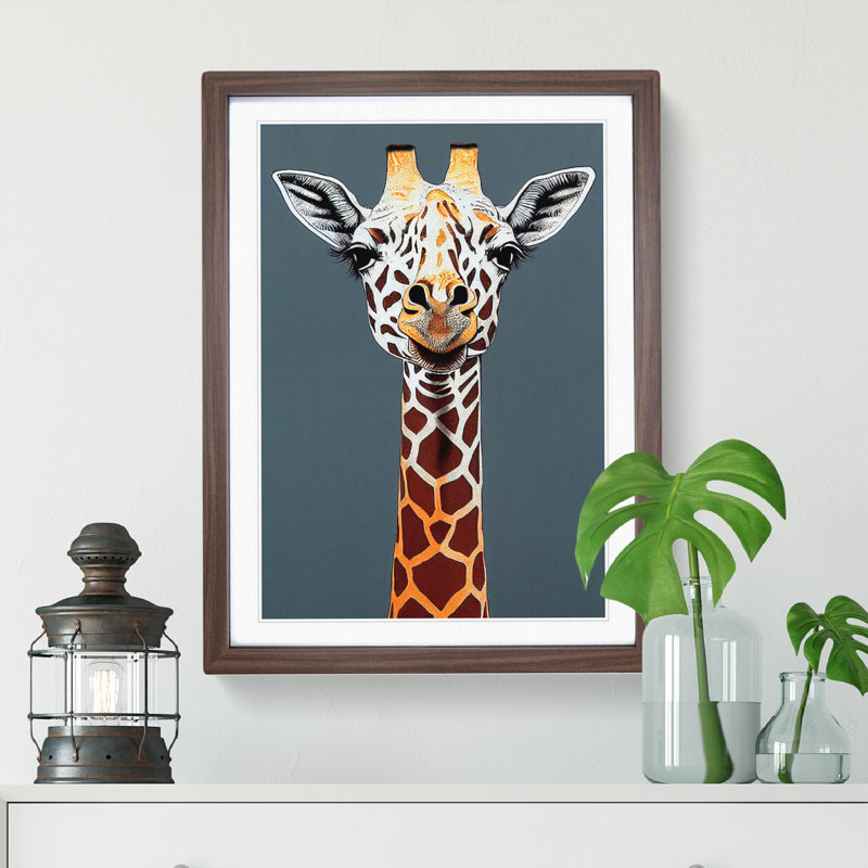 Marvellous Giraffe - Single Picture Frame Painting, 64cm H x 46cm W x 2cm D, Walnut