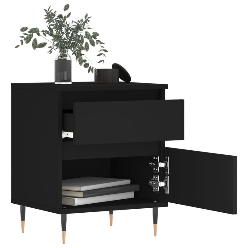 Mironda 40cm W Manufactured Wood Bedside Table, Black