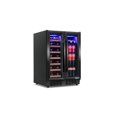 Newair Dual Zone 24 In. Built-in 20 Bottle And 78 Can Wine And Beverage Cooler With French Doors – Black Stainless Steel