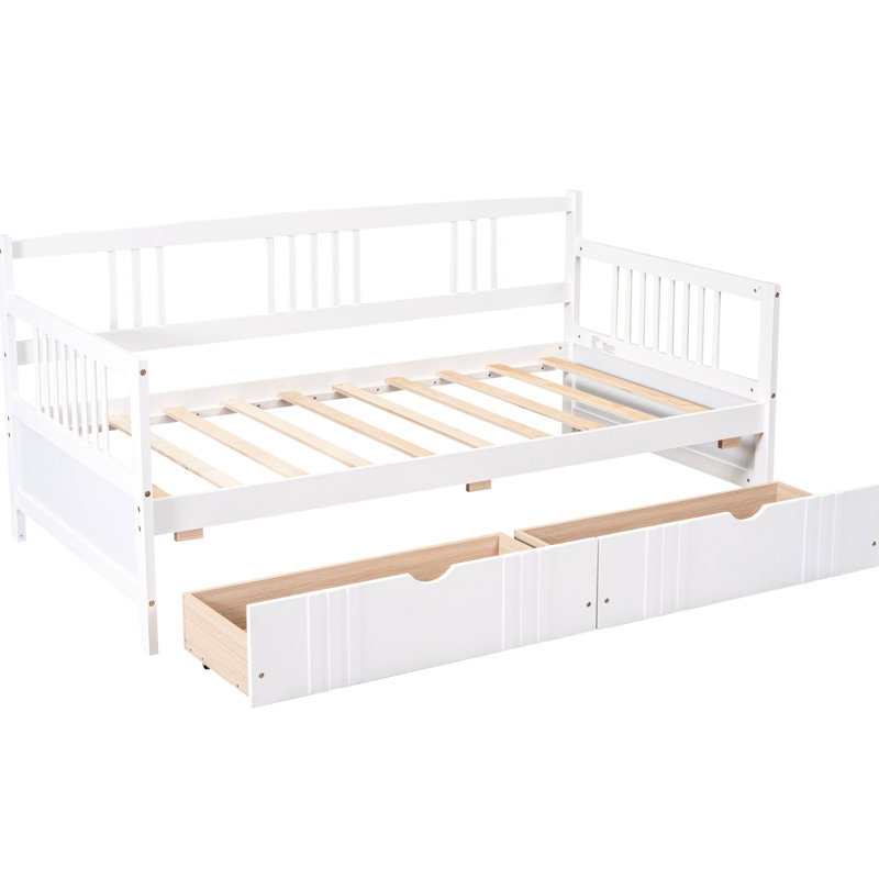White Twin Daybed With Practical Drawer Storage - Fits Modern Living Styles Solid Wood Size Two Drawers Maximizes Bedroom Space And Function