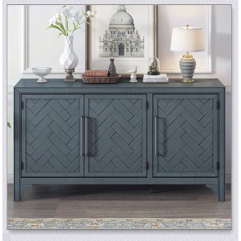 Buffet de rangement élégant avec panneau de fibres à densité moyenne et placage de pin, tablettes réglables pour une utilisation polyvalente