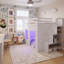 Lit mezzanine double avec escalier de rangement et lumières DEL intégrées, blanc-900356356-900356359