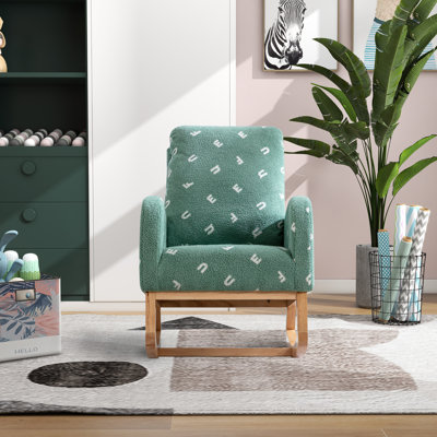 Chaise berçante moderne pour chambre de bébé, fauteuil berçant d'appoint Mid-Century avec poche latérale, chaise berçante rembourrée en bois à haut dossier pour le salon