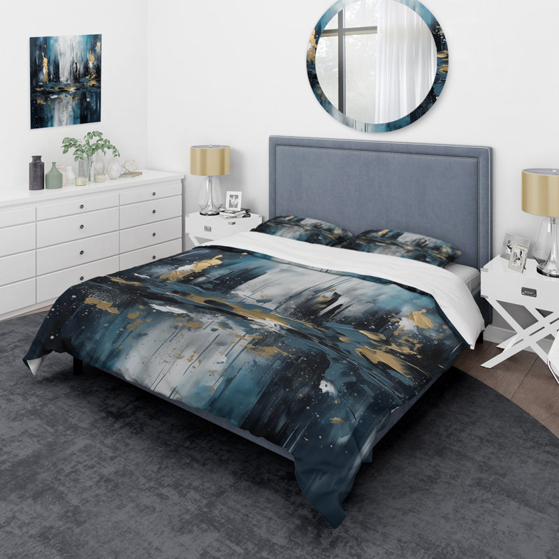 Ensemble de housse de couette en microfibre / polyester doré et bleu Urban Elegance III