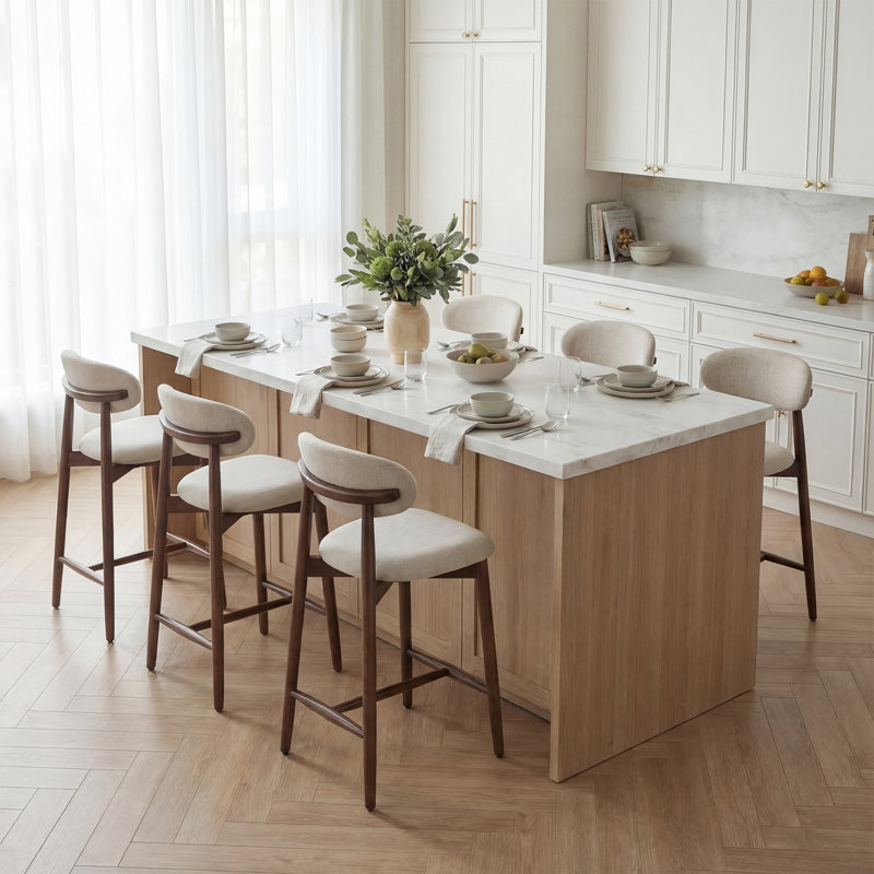 Vannie Upholstered Counter Stool with Solid Wood Frame, Beige