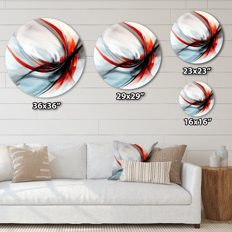 «Red Gray Transitional Bloom», art mural moderne abstrait rond, art mural contemporain en métal, H 36 po x l 36 po