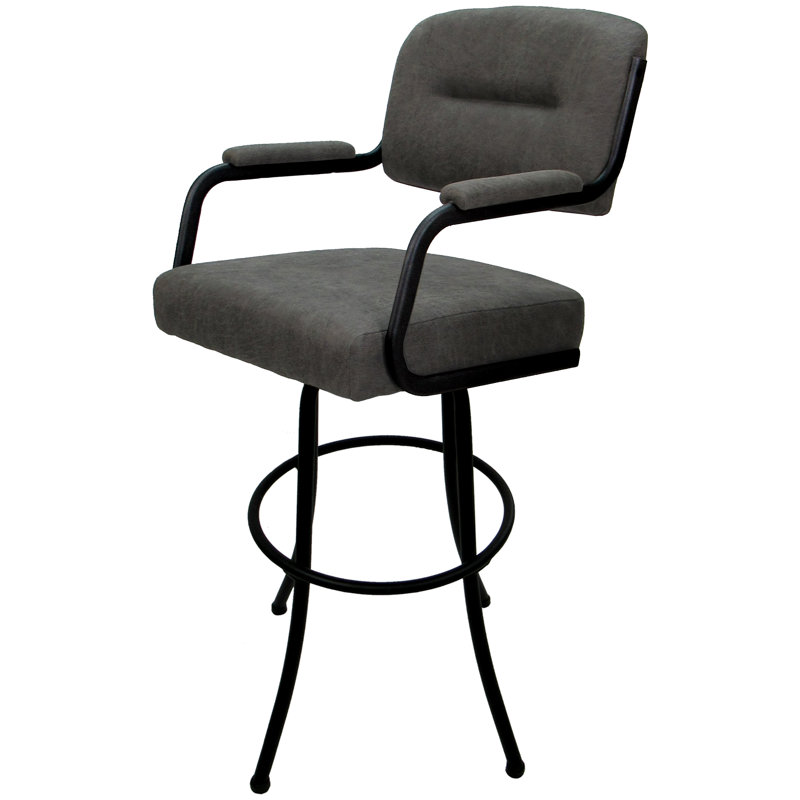 Tabouret de bar Joshua, Mélange de polyester gris / cadre noir, Bar Stool (30" Seat Height), White