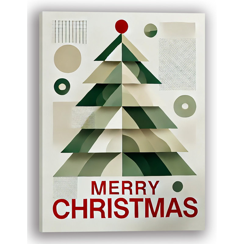 Arbre de Noël moderne en couches avec ornement rouge sur toile tendue, H 36 po x l 24 po x P 1,5 po