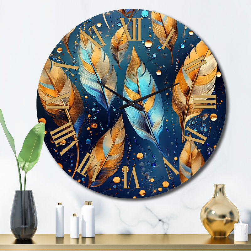 Horloge murale Boho Glam Feathres on Cosmic, Grand