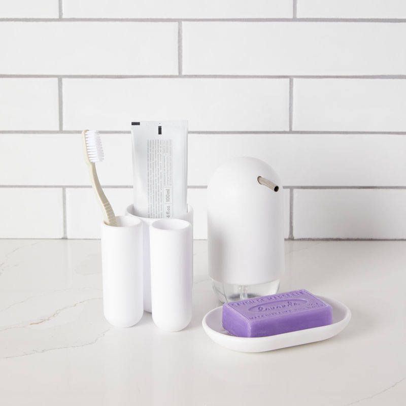 Touchez 17,5 po H Brosse de toilette et support autoportant, Blanc