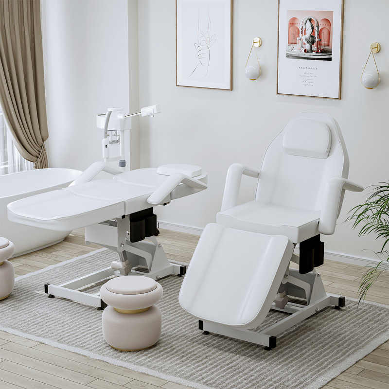 Table de massage blanche entièrement électrique à 3 moteurs avec lit de massage et poche de rangement, White