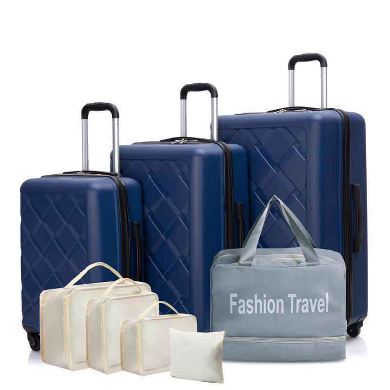 Ensemble de bagages avec roulettes Valise rigide légère et durable en ABS, ensemble de 8 pièces (20 po / 24 po / 28 po + sac fourre-tout de sport + ensemble de 4 sacs de rangement), bleu foncé