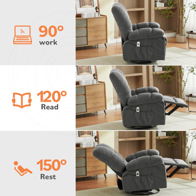 Oversized Massage Swivel Recliner with Vibration, Heating, and Cup Holder