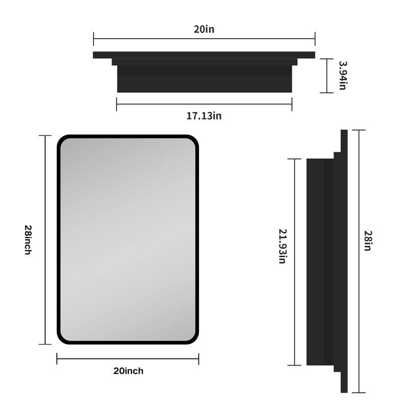 Armoire à pharmacie avec miroir Gurpriya, H 28 po x l 20 po x P 5 po