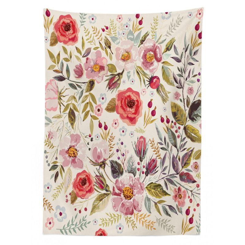 Shabby Flora Dining Room Kitchen Tablecloth, 70" L x 52" W