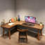 Bureau d'écriture en bois massif en L de couleur châtaignier clair