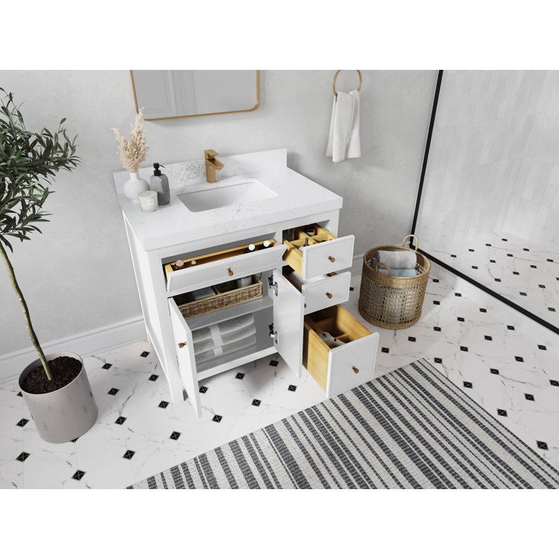 Sonoma 36" White Single Bathroom Vanity with Pearl Gray Quartz Top