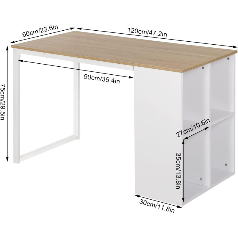 Metal Base Writing Desk, White, Light Oak