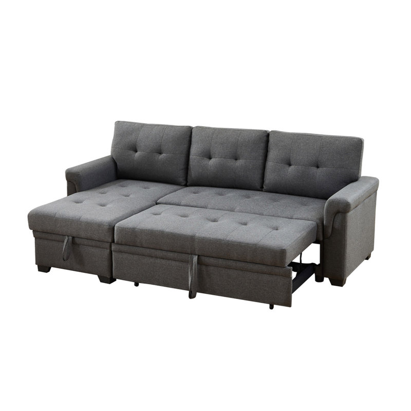 Canapé-lit modulaire réversible en lin 84 po avec rangement, Lin gris foncé, Orienté à gauche (vu de face), Brun