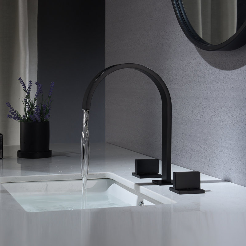 Widespread 2-handle Bathroom Faucet with Drain Assembly, Matte Black