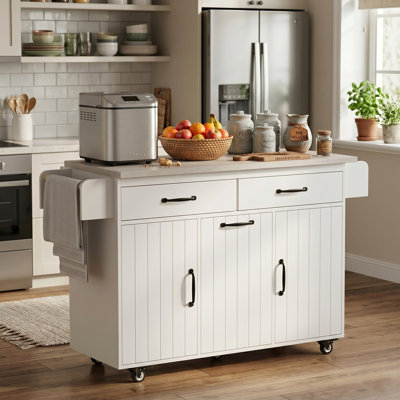 Kitchen Island With Trash Can Storage Cabinet, Kitchen Cart With Drop Leaf, Spice Rack, Towel Rack And Drawer, Rolling Kitchen Island On Wheels With Adjustable Shelf, White