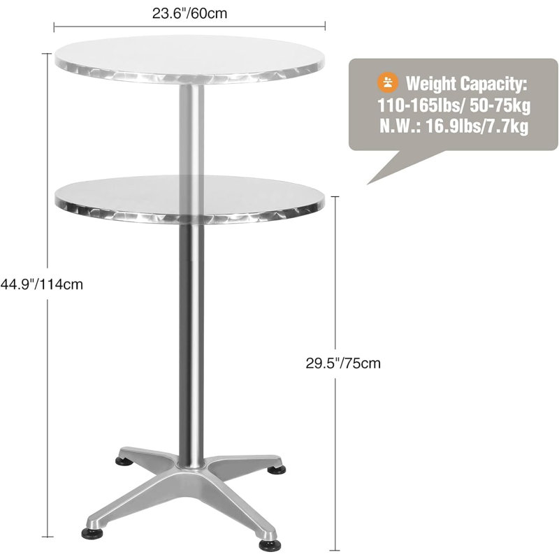 2 Pack Folding Round Bar Table with Flip-Up Top, Space-Saving Indoor Outdoor Pub Table, 44.9" H x 23.6" W x 23.6" D, 2 Pack