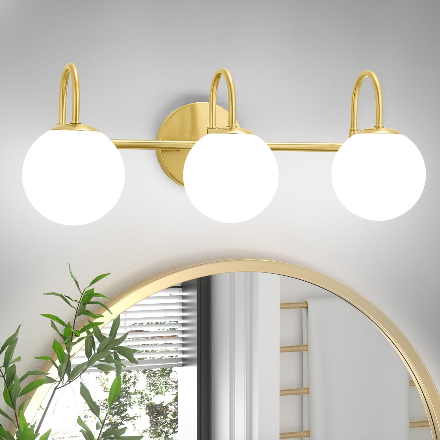 Everly Quinn Gold Bathroom Light Fixtures 3-Light Bathroom Lighting Fixtures Over Mirror ...