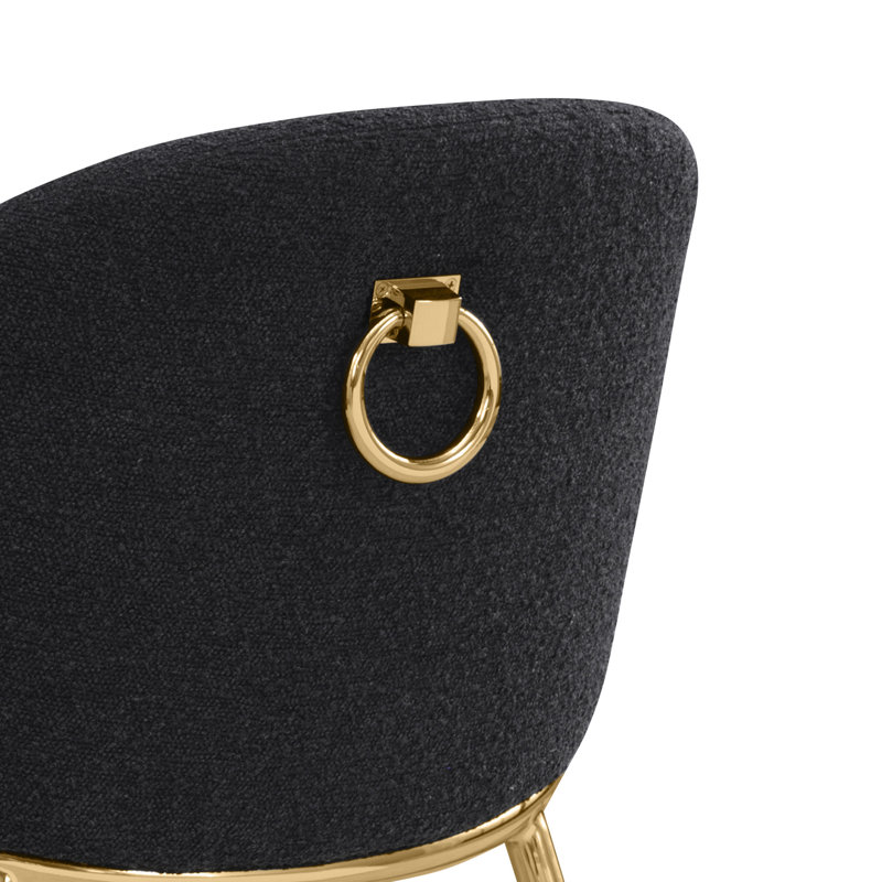 Tabourets de bar en tissu Teddy Boucle, Tabouret de comptoir (siège d'une hauteur de 26 p, Siège noir / cadre doré