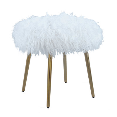 Faux Fur Accent Ottoman with Gold Legs