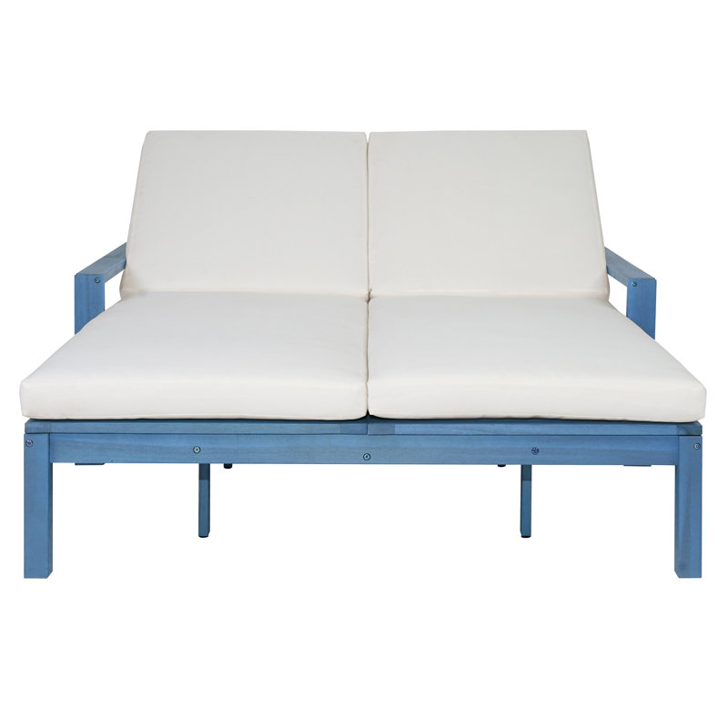 2 - Person Solid Wood Outdoor Chaise Lounge, With 5-Position Adjustable Backrest, Blue