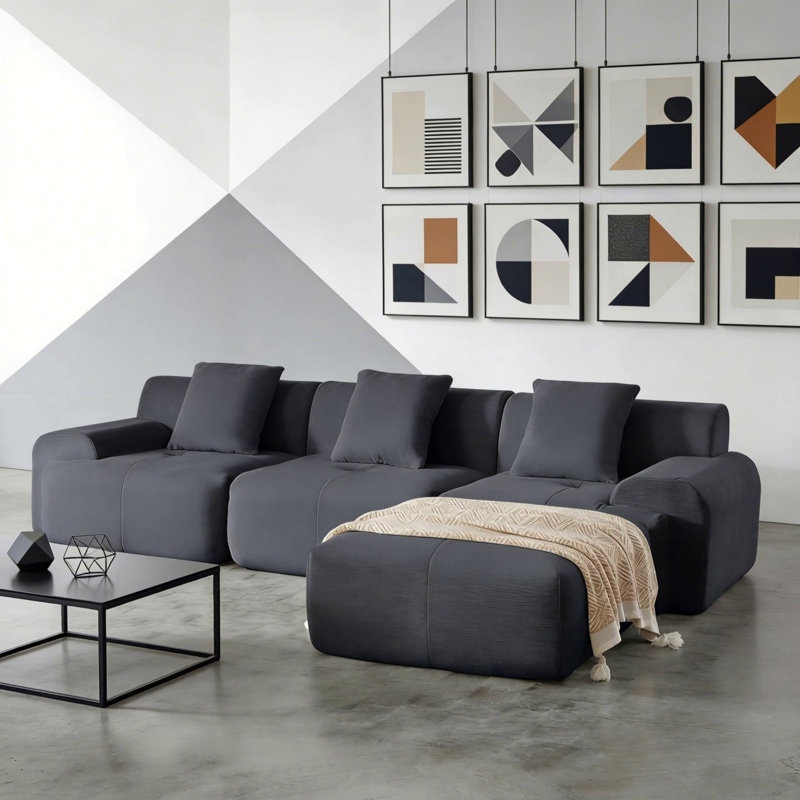 Canapé modulaire en L 113 po, Gris foncé