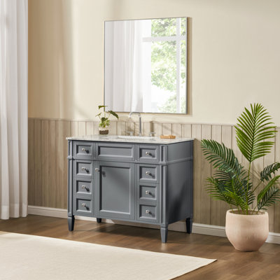 Meuble-lavabo autoportant de 42 po avec plateau en marbre de Carrare blanc Alexxis Exquis Home