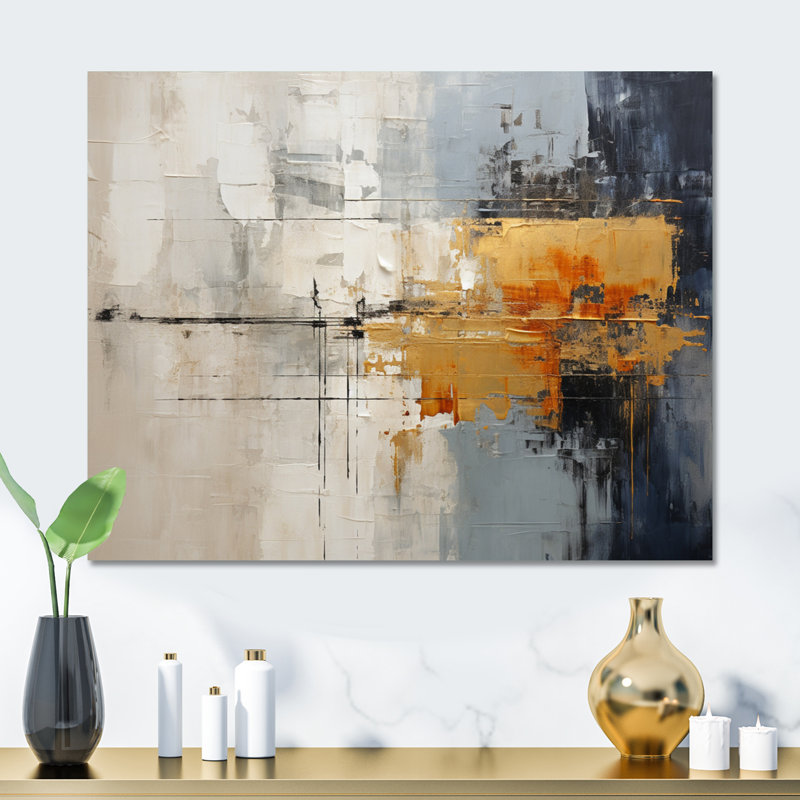 Paysage urbain abstrait II - impression de collages abstraits sur métal, H 16 po x l 32 po