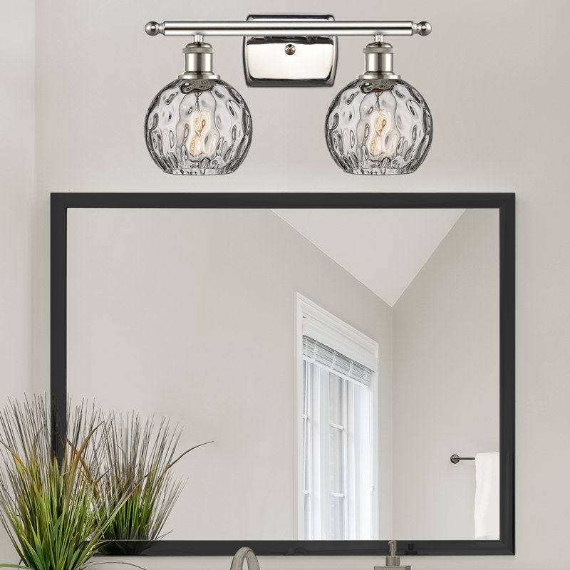 Éclairage pour salle de bain 2 lumières en acier et verre Cindi, Ampoule non incluse, Nickel poli