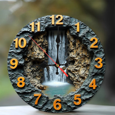 Waterfall Nature Rock Clock Wall Decor