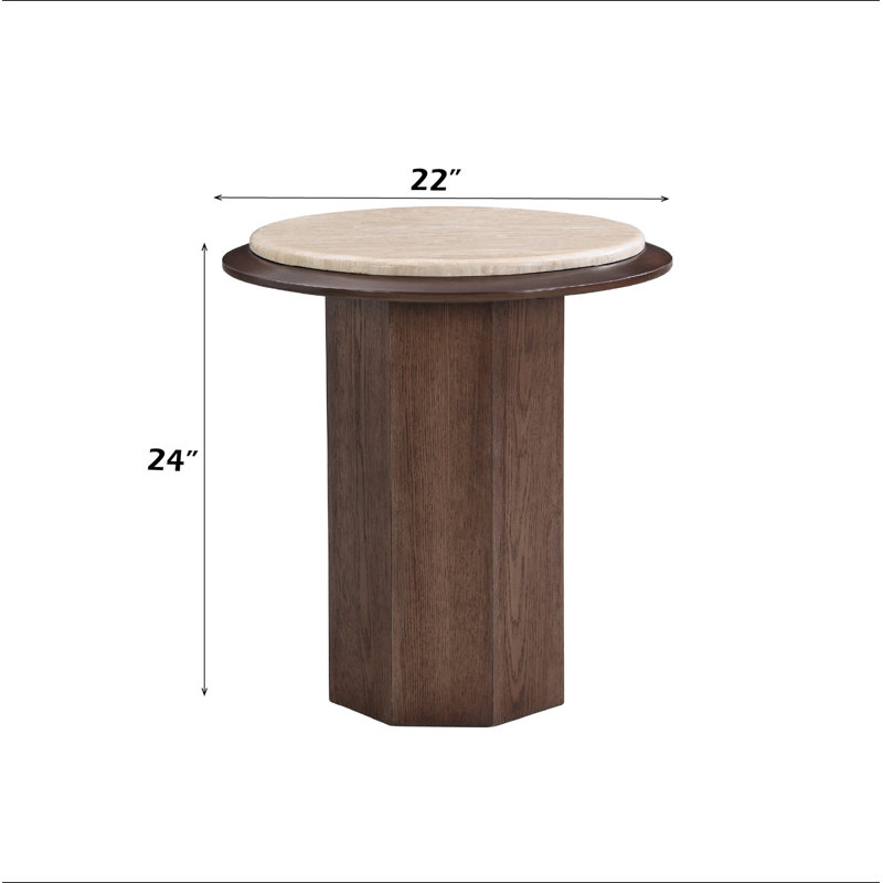 Table de bout en travertin et noyer