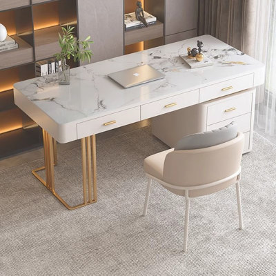 Light luxury Rock plate desk with Drawers and side Cabinets
