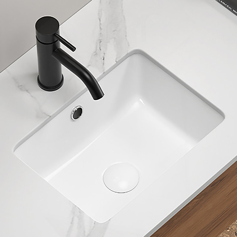 Lavabo de salle de bain rectangulaire encastrable 16 po sous le comptoir en porcelaine blanche