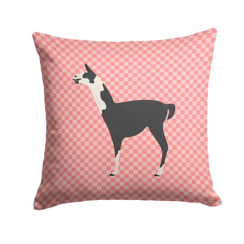 Llama Check Outdoor Throw Pillow, Pink, 14" x 14"