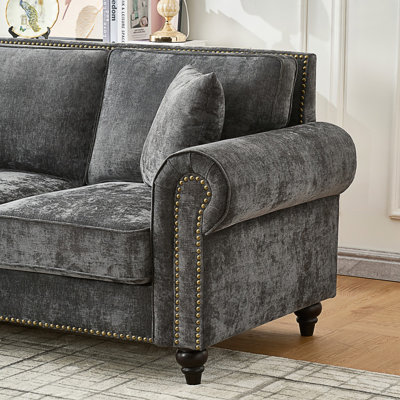 Modern 2-Seater Sofa with Rolled Arms, Upholstered Couch with Nailhead Trim