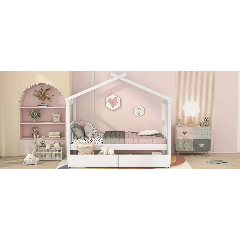 Lit simple en bois avec tiroirs