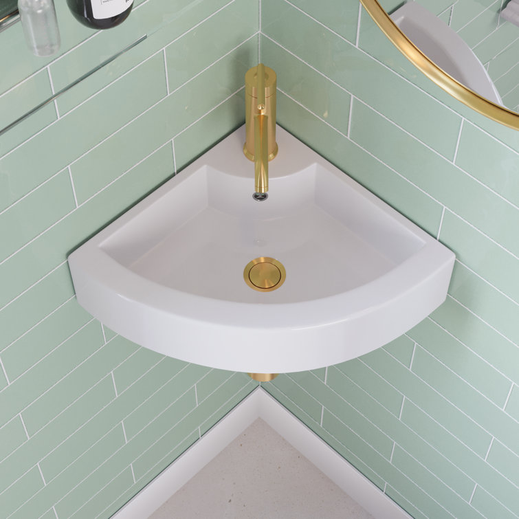 Deervalley DV-1V0222 18"X13'' White Triangle Ceramic Wall Mount Sink Modern Above Counter Porcelain Bathroom Small Corner Sink With Faucet Hole And Overflow