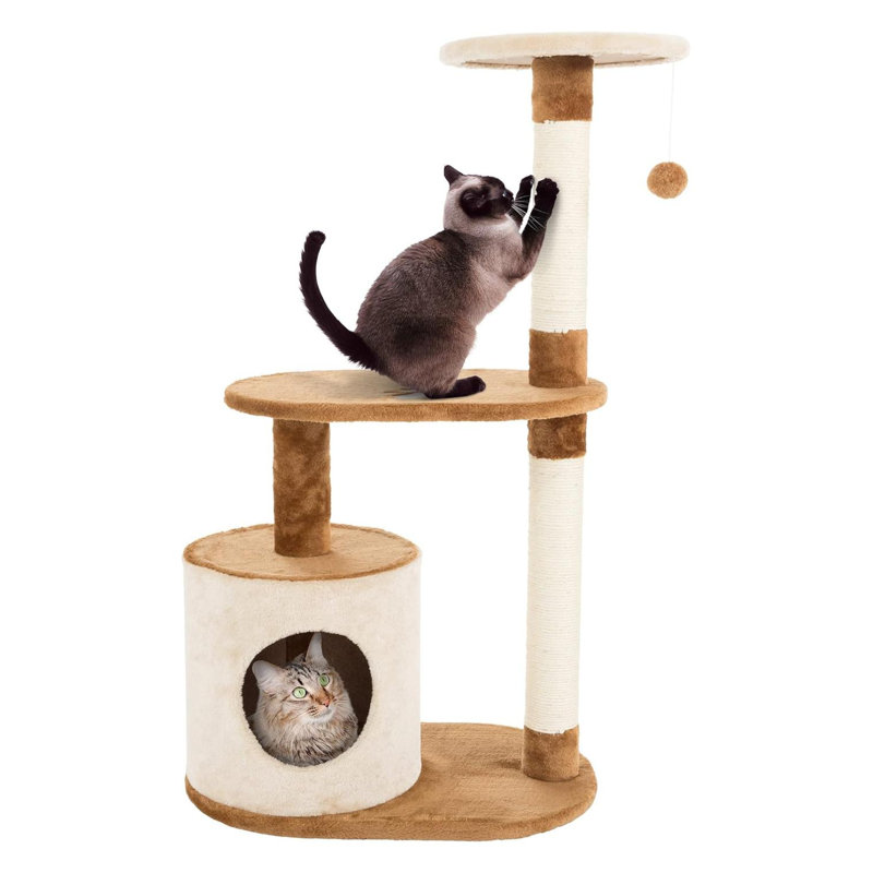 Tan and Brown 3-Tier Cat Tree with Condo and Scratching Posts