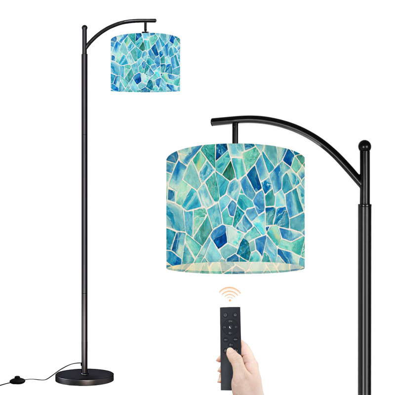 Lampe sur pied à arc avec abat-jour réglable mosaïque transparente kaléidoscope aquarelle sur pied 3 températures de couleur à intensité variable pour poteau