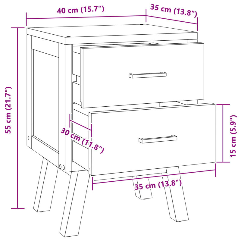 40cm W Solid Wood Bedside Table