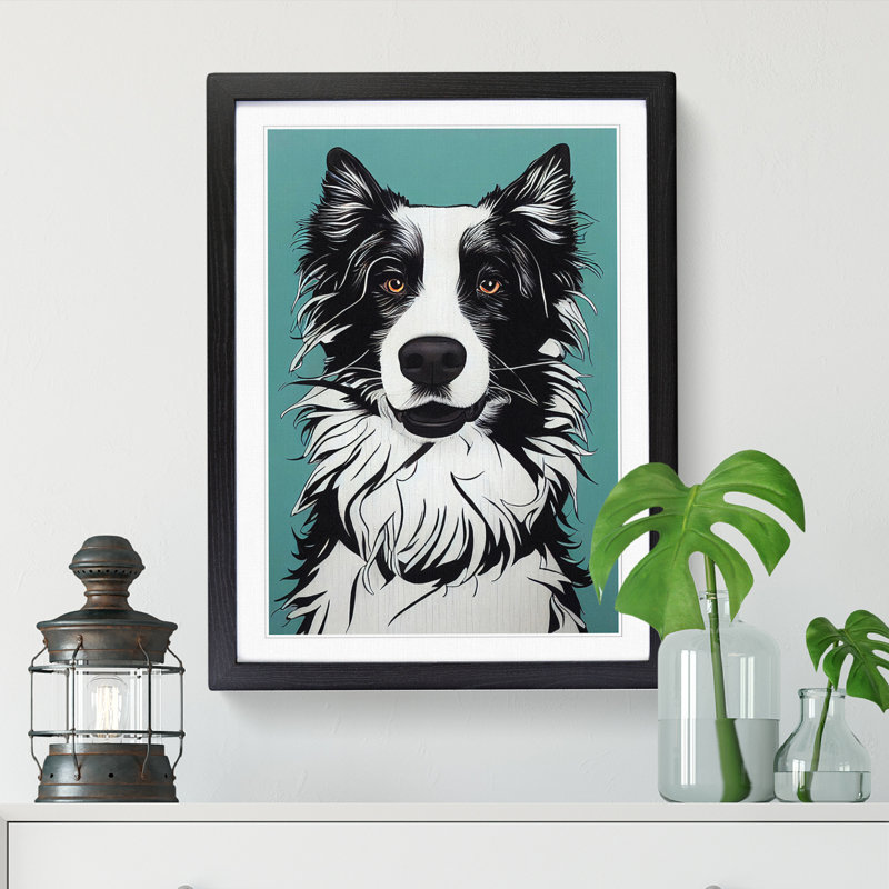 Border Collie Graffiti - Single Picture Frame Print, 46cm H x 34cm W, Brown Framed