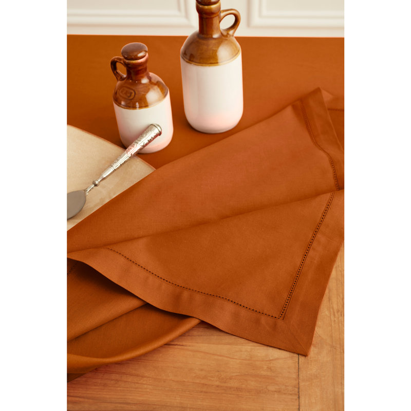 Cotton Linen Hemstitch Tablecloth, Cinnamon, 120" x 60"