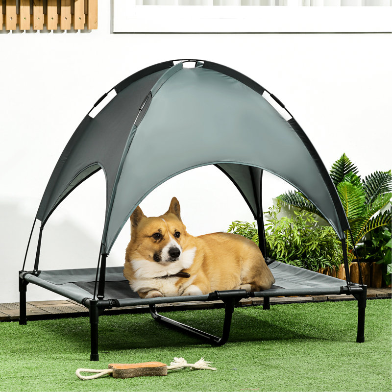 Lit surélevé pour lit de chien portable, 36 po gris - Toile pour écran solaire, filet respirant, grands chiens avec berceau pour animaux de compagnie de niveau, auvent de protection, animaux respirants et lourds