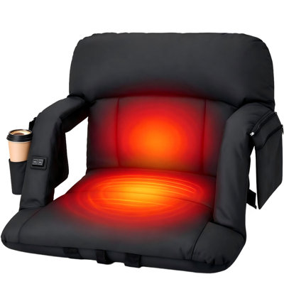 Heated Stadium Seat with Back Support, 25 in. Exclusive "Sofa Style" Design Thick Bleacher Chair, Dual-Zone Heating, 6-Position Recline, Adjustable Armrests & Backpack Straps